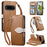 For Natural AI Phone Stand Case Leaf Shape Magnetic Clasp Leather Phone Cover with Hand Strap - Brown - 1