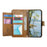 For Natural AI Phone Case Floral Leaf Pattern Multi Card Slots Zipper Leather Phone Cover with Wrist Strap - Brown - 2