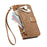 For Natural AI Phone Case Floral Leaf Pattern Multi Card Slots Zipper Leather Phone Cover with Wrist Strap - Brown - 6