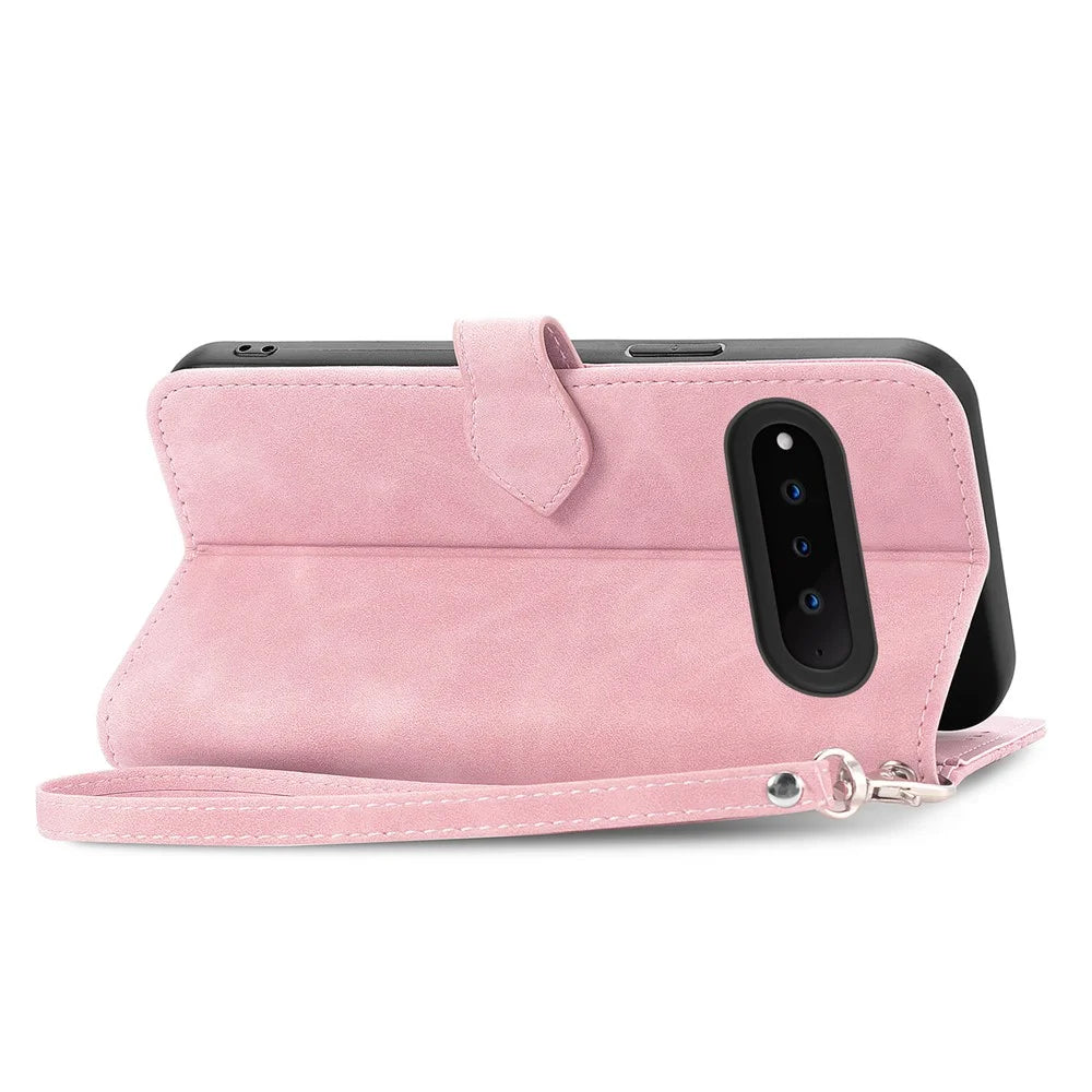 For Natural AI Phone Zipper Wallet Case with Strap Flower Imprint PU Leather Phone Cover - Pink - 4