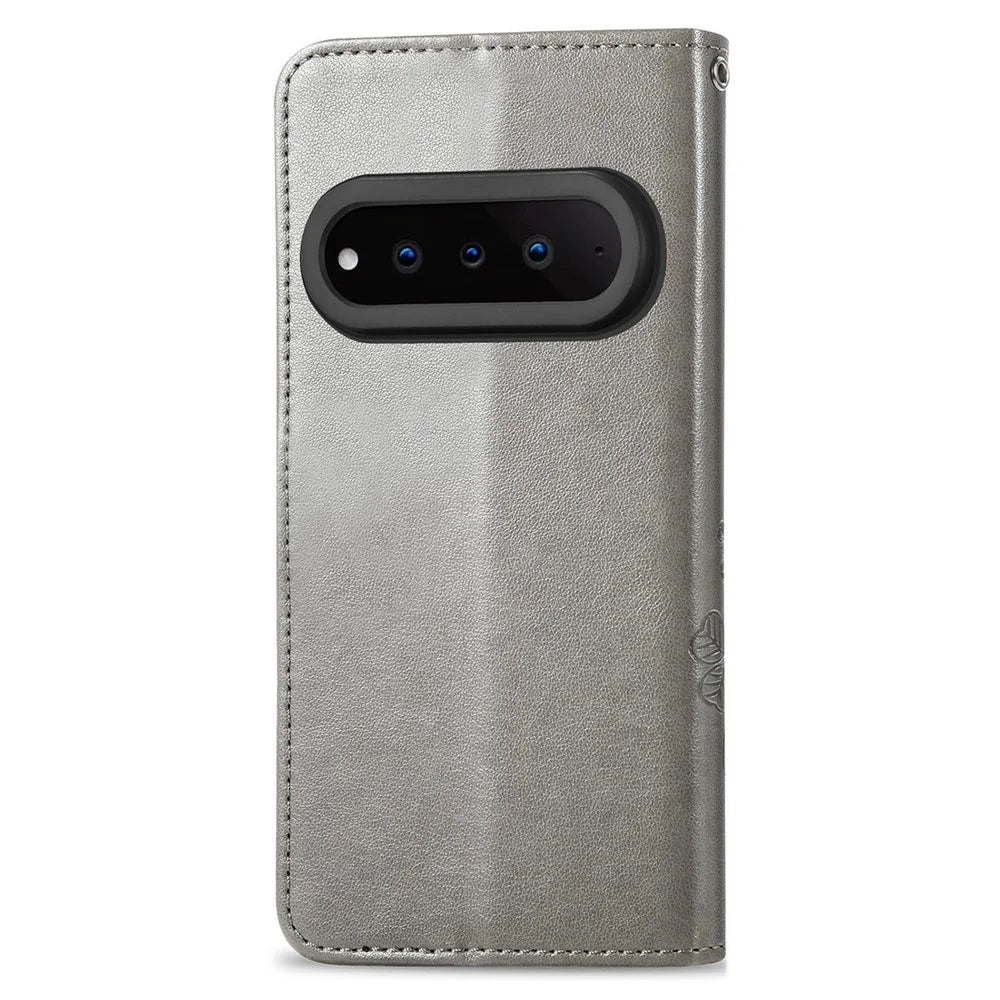 For Natural AI Phone Leather Case Four-Leaf Clover Wallet Phone Cover - Grey - 6