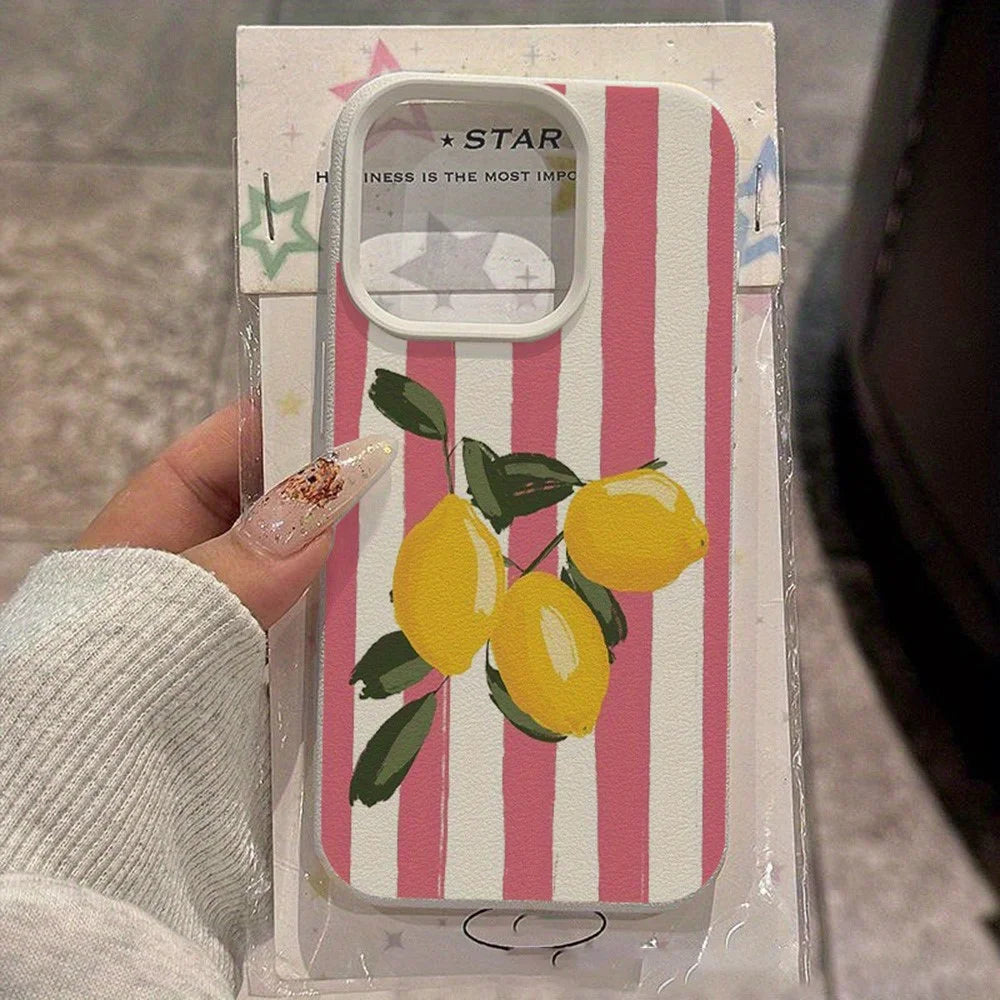 For iPhone 15 Plus Case Stripe Lemon Fruit Pattern Soft TPU Protective Phone Cover - 3 Lemons - 1