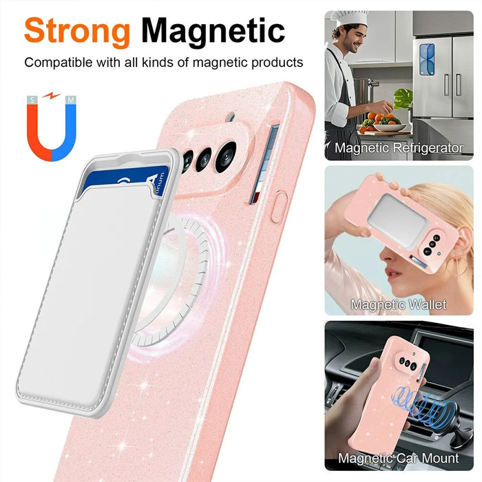 For Nothing Phone (4a) Magnetic Case Glitter TPU Shockproof Phone Cover with Lanyard - Pink - 4
