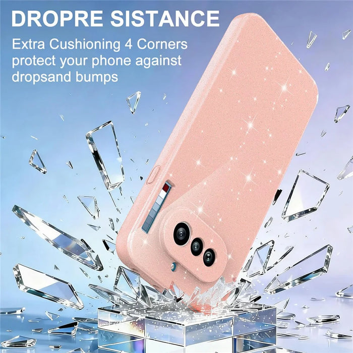 For Nothing Phone (4a) Magnetic Case Glitter TPU Shockproof Phone Cover with Lanyard - Pink - 6