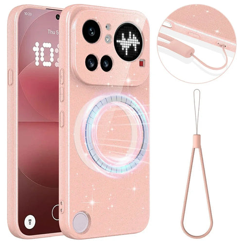 For Nothing Phone (4a) Pro Magnetic Case Glitter TPU Shockproof Phone Cover with Lanyard - Pink - 1