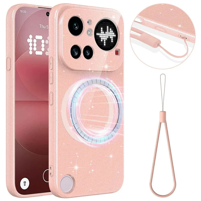 For Nothing Phone (4a) Pro Magnetic Case Glitter TPU Shockproof Phone Cover with Lanyard - Pink - 1