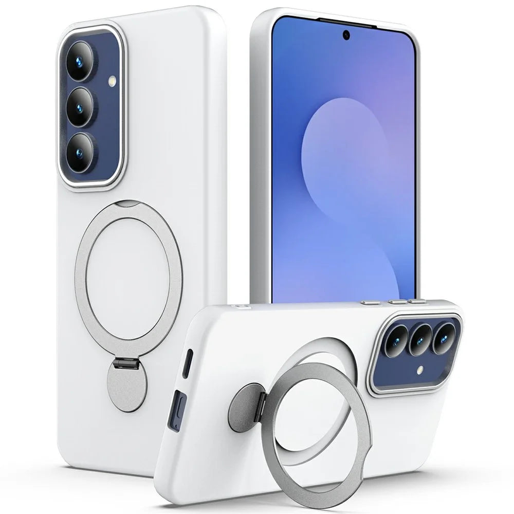 For Samsung Galaxy A27 5G  Magnetic Case Rotating Ring Kickstand TPU + PC Back Cover - White - 1