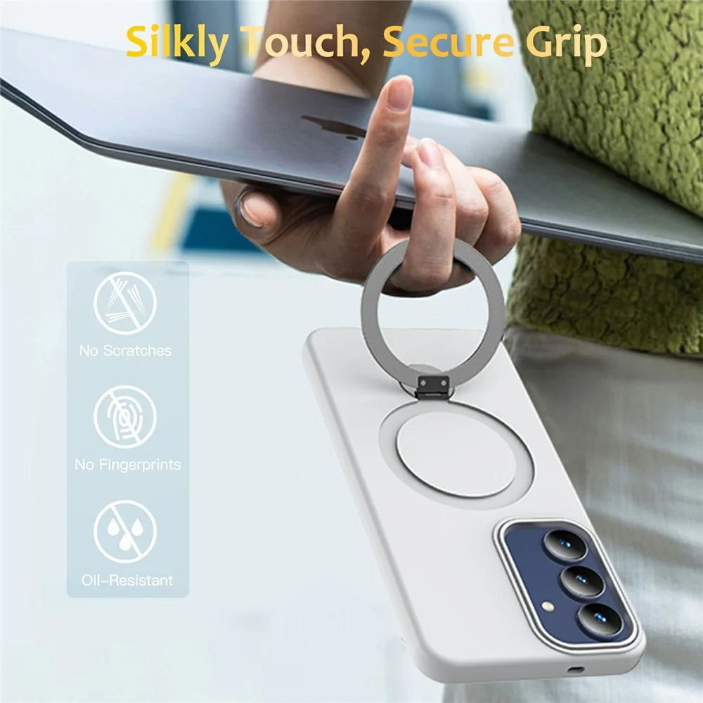 For Samsung Galaxy A27 5G  Magnetic Case Rotating Ring Kickstand TPU + PC Back Cover - White - 2