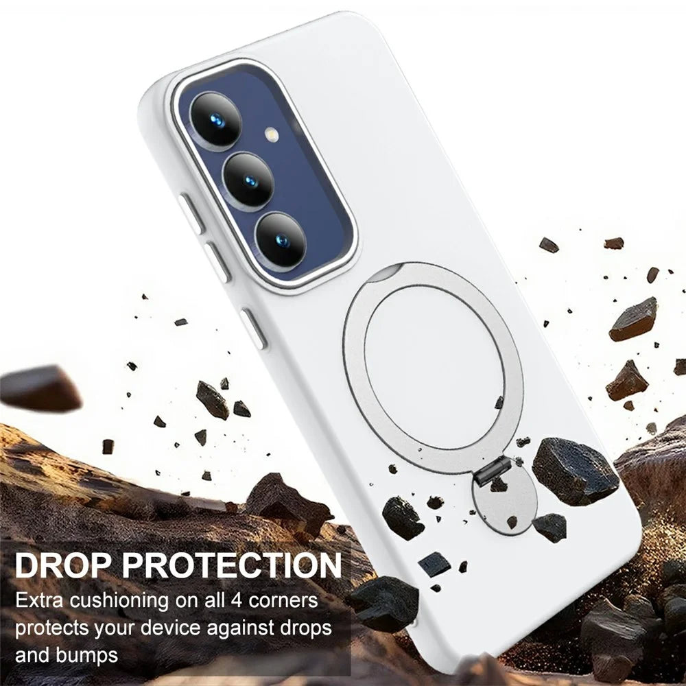 For Samsung Galaxy A27 5G  Magnetic Case Rotating Ring Kickstand TPU + PC Back Cover - White - 4