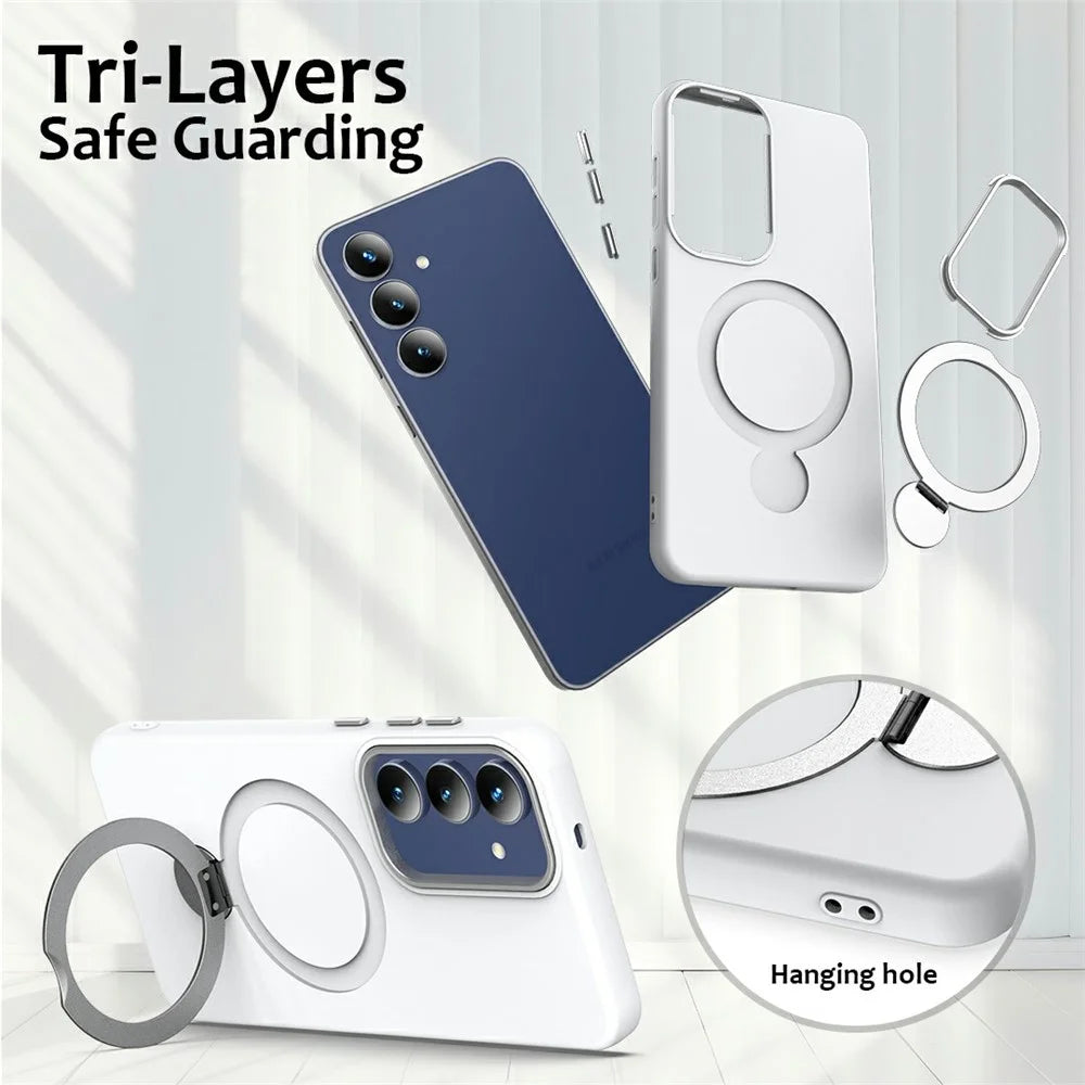 For Samsung Galaxy A27 5G  Magnetic Case Rotating Ring Kickstand TPU + PC Back Cover - White - 6