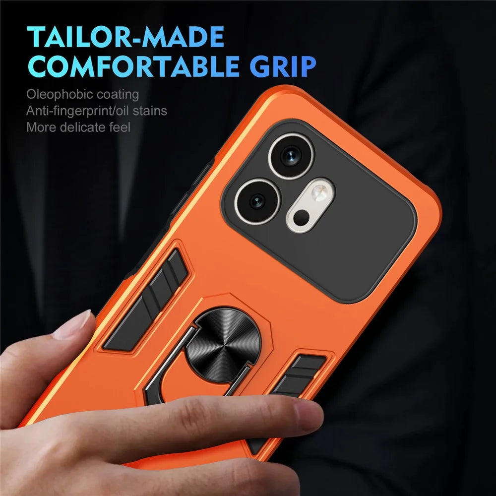 WANLONFENG YS Series for Honor 600 5G Case Kicktand Shockproof PC TPU Phone Cover with 2Pcs Tempered Glass Film - Orange - 6