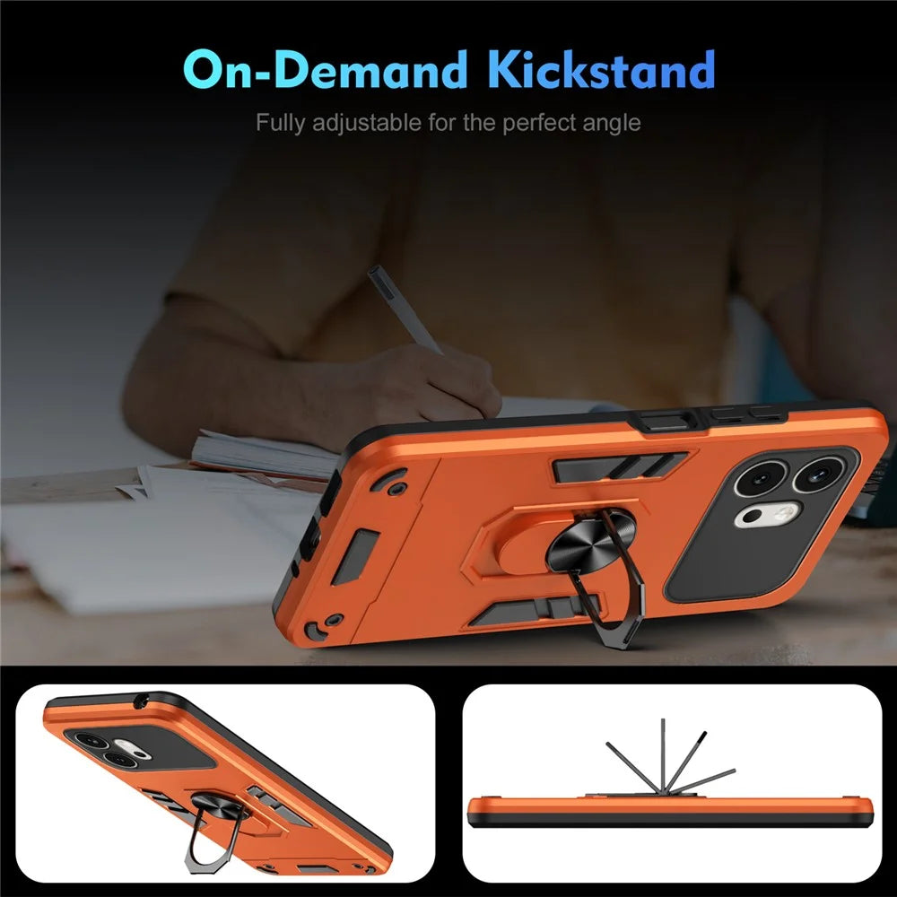 WANLONFENG YS Series for Honor 600 5G Case Kicktand Shockproof PC TPU Phone Cover with 2Pcs Tempered Glass Film - Orange - 7