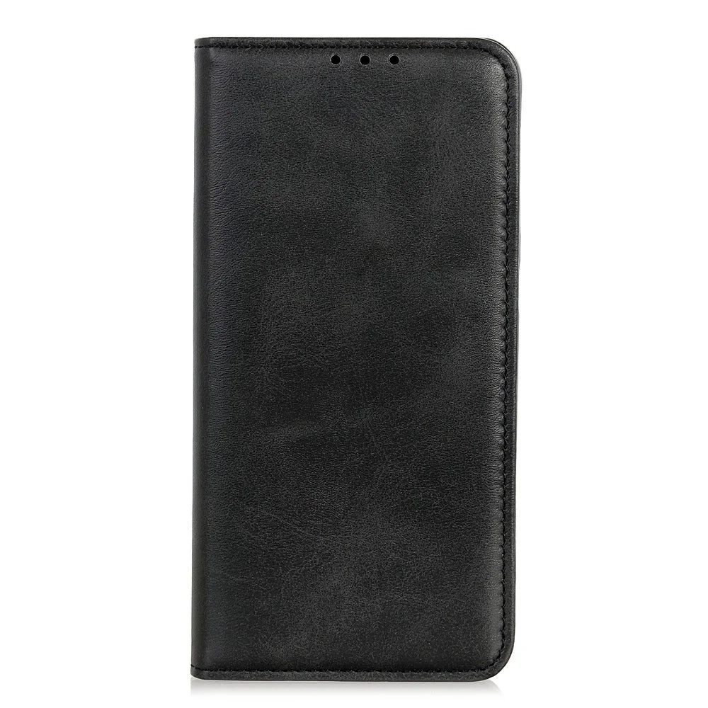For OnePlus Nord CE6 Lite 5G  /  Realme P4x 5G Case Cowhide Texture Split Leather Flip Wallet Phone Cover - Black - 6