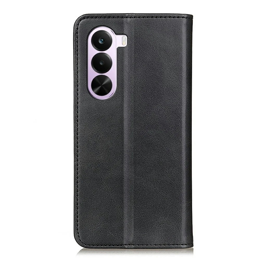 For OnePlus Nord CE6 Lite 5G  /  Realme P4x 5G Case Cowhide Texture Split Leather Flip Wallet Phone Cover - Black - 7