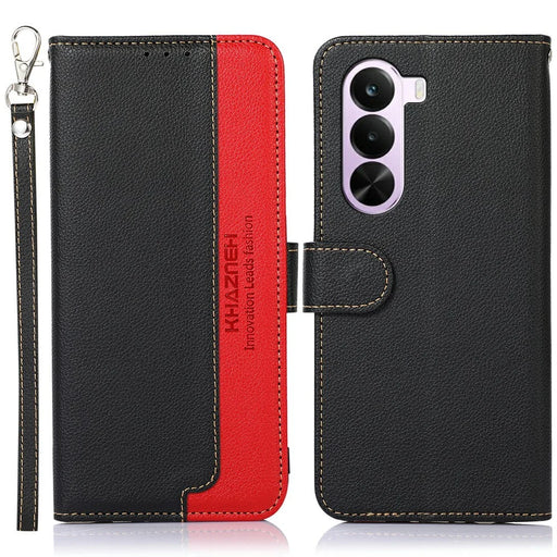 KHAZNEH For OnePlus Nord CE6 Lite 5G  /  Realme P4x 5G Case RFID Blocking Wallet Litchi Texture PU Leather Phone Cover with Strap - Black - 1
