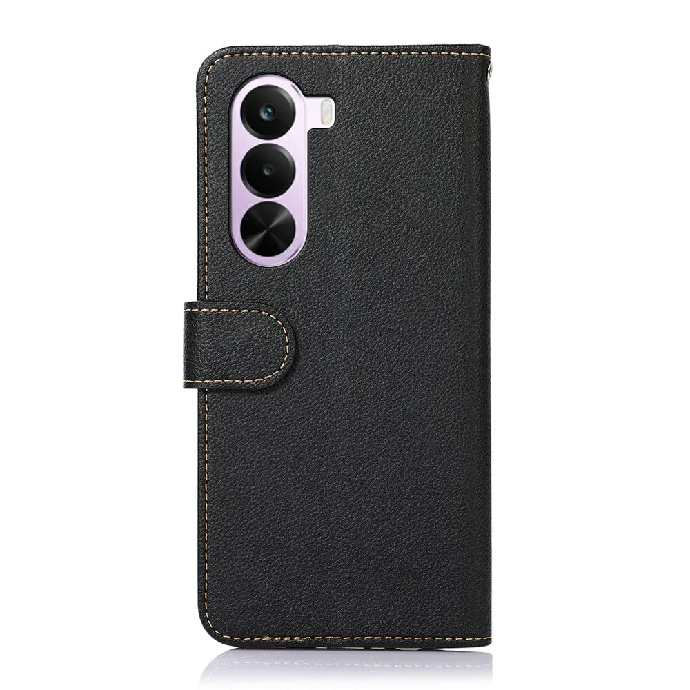 KHAZNEH For OnePlus Nord CE6 Lite 5G  /  Realme P4x 5G Case RFID Blocking Wallet Litchi Texture PU Leather Phone Cover with Strap - Black - 7