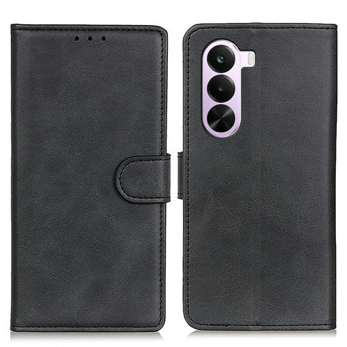 For OnePlus Nord CE6 Lite 5G / Realme P4x 5G Case Cowhide Texture Leather Wallet Stand Phone Cover - Black - 1