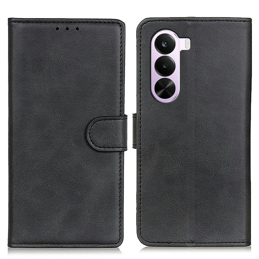 For OnePlus Nord CE6 Lite 5G / Realme P4x 5G Case Cowhide Texture Leather Wallet Stand Phone Cover - Black - 1