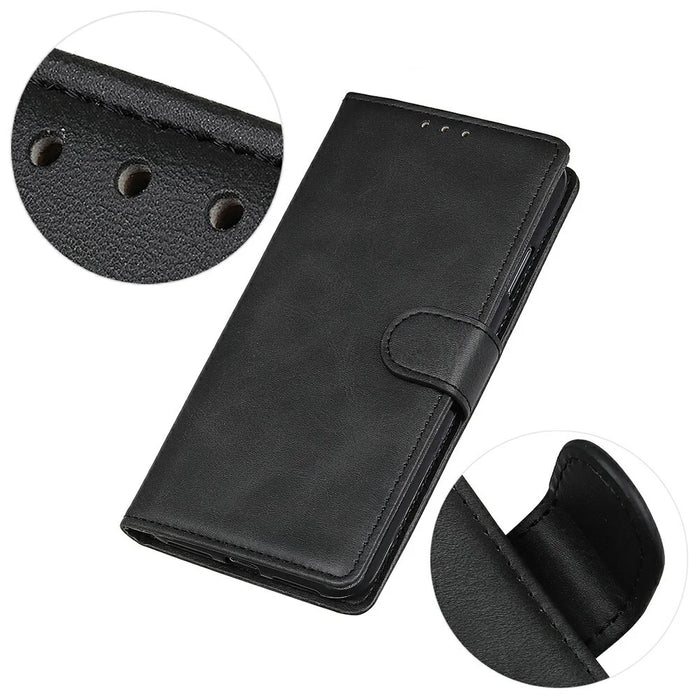 For OnePlus Nord CE6 Lite 5G / Realme P4x 5G Case Cowhide Texture Leather Wallet Stand Phone Cover - Black - 5