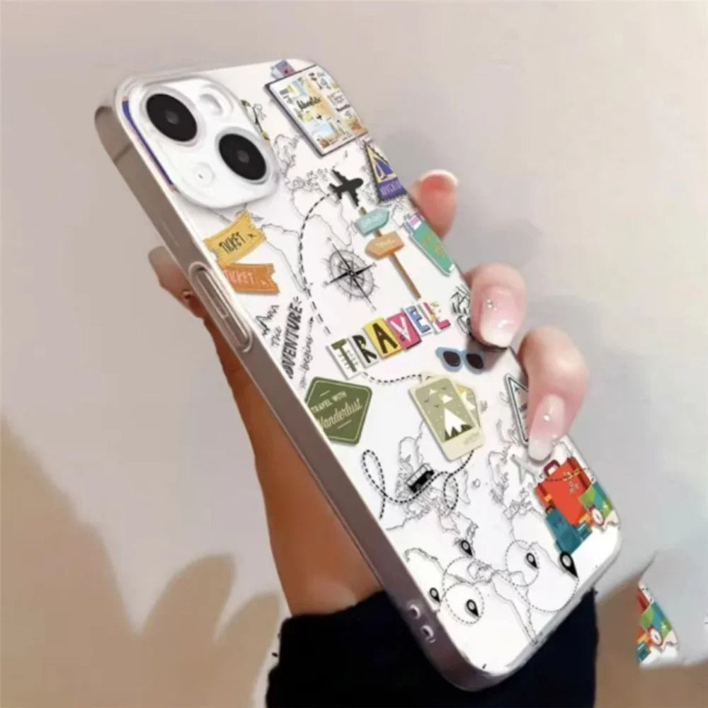 For iPhone 13 Pro Case Travel Map Aircraft Pattern Clear TPU Shockproof Phone Cover - Transparent - 4