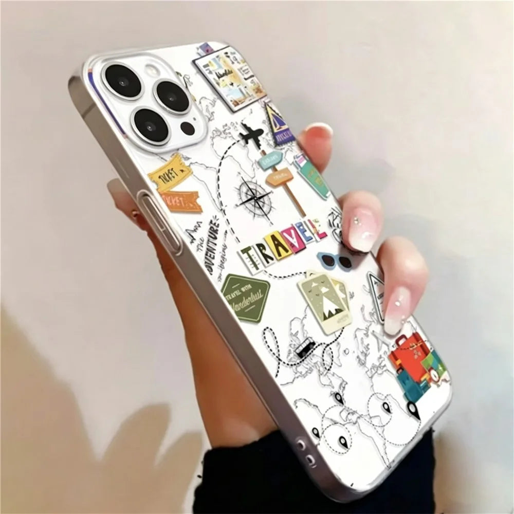 For iPhone 12 Pro Max Case Travel Map Aircraft Pattern Clear TPU Shockproof Phone Cover - Transparent - 3