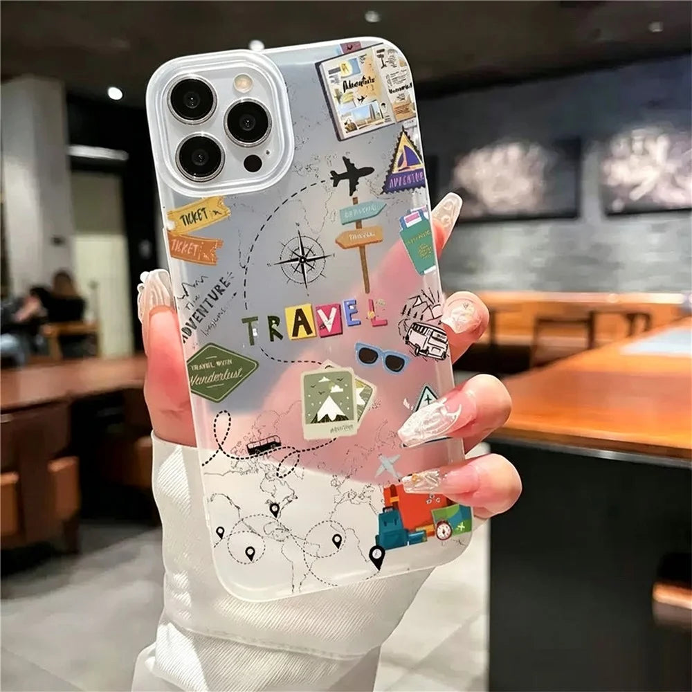 For iPhone 11 Pro Case Travel Map Aircraft Pattern Clear TPU Shockproof Phone Cover - Transparent - 2