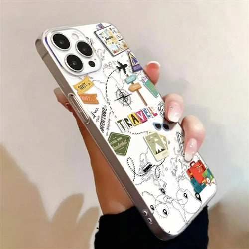 For iPhone 14 Pro Case Travel Map Aircraft Pattern Clear TPU Shockproof Phone Cover - Transparent - 1