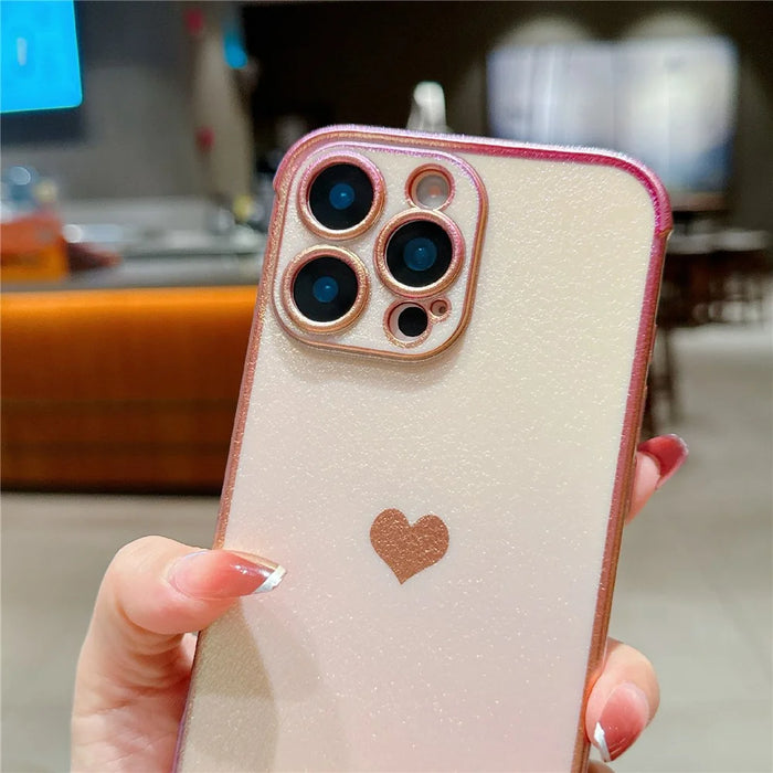 For iPhone 16 Pro Max Case Heart Pattern Iridescent Gradient TPU Phone Cover with Beaded Strap - Colorful Pink - 6