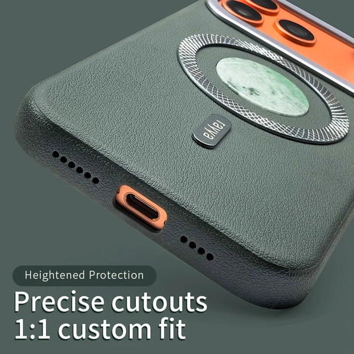RAYYA For iPhone 17 Pro Magnetic Case Jadeite Inlay Leather + PC + TPU Phone Back Cover - Blue - 5