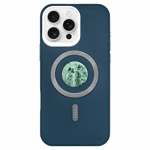 RAYYA For iPhone 16 Pro Max Magnetic Case Jadeite Inlay Leather + PC + TPU Phone Back Cover - Blue - 1