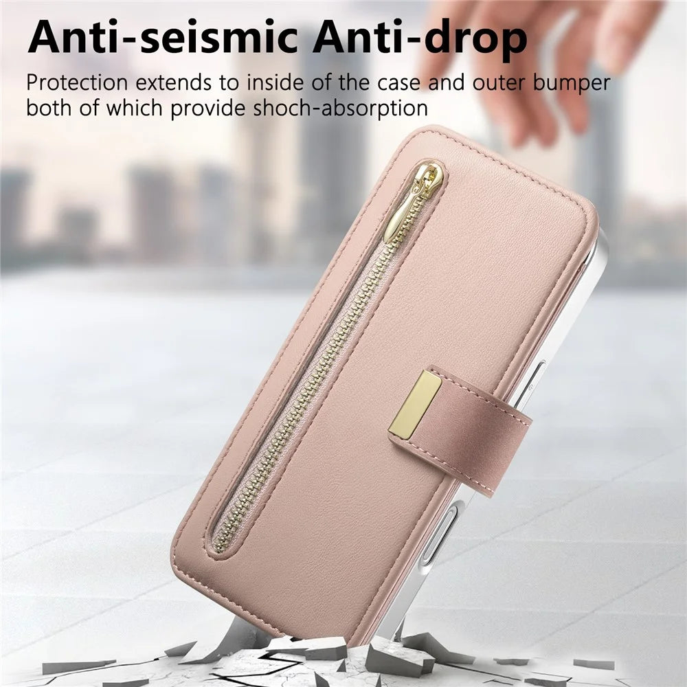 For iPhone 17 Case RFID Blocking Detachable Magnetic Leather Phone Cover with Ring Holder - Pink - 4