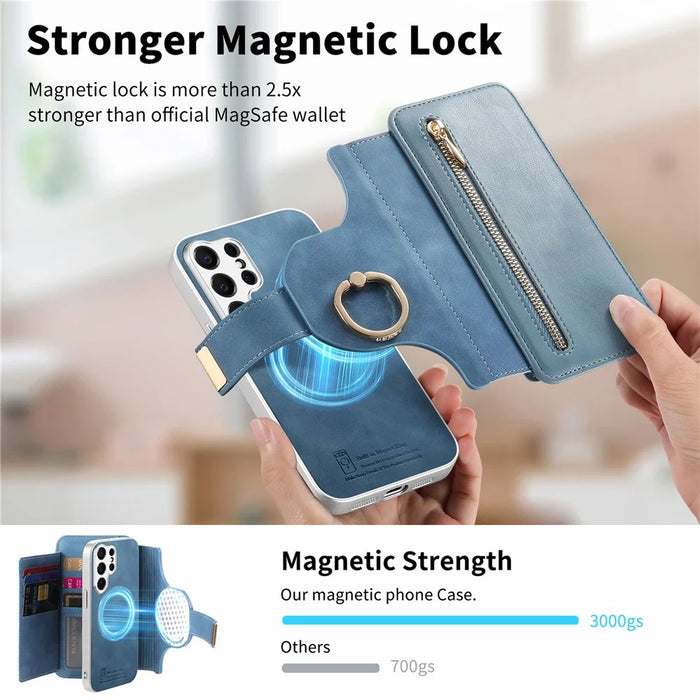 For Samsung Galaxy S26 Ultra Case RFID Blocking Detachable Magnetic Leather Phone Cover with Ring Holder - Blue - 5