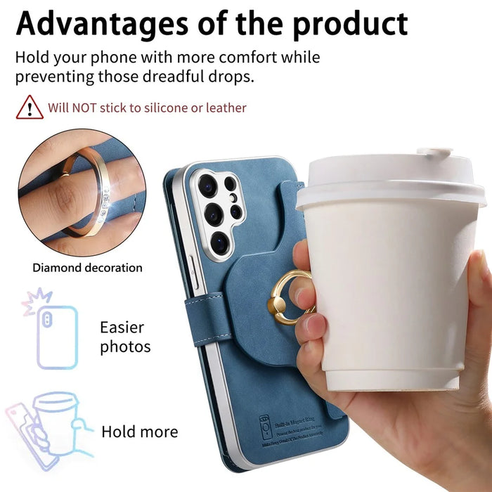 For Samsung Galaxy S26 Ultra Case RFID Blocking Detachable Magnetic Leather Phone Cover with Ring Holder - Blue - 7