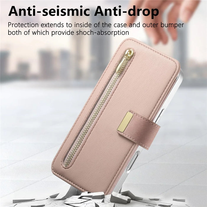 For Samsung Galaxy S26+ Case RFID Blocking Detachable Magnetic Leather Phone Cover with Ring Holder - Pink - 4