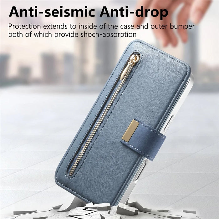 For Samsung Galaxy A37 5G Case RFID Blocking Detachable Magnetic Leather Phone Cover with Ring Holder - Blue - 4