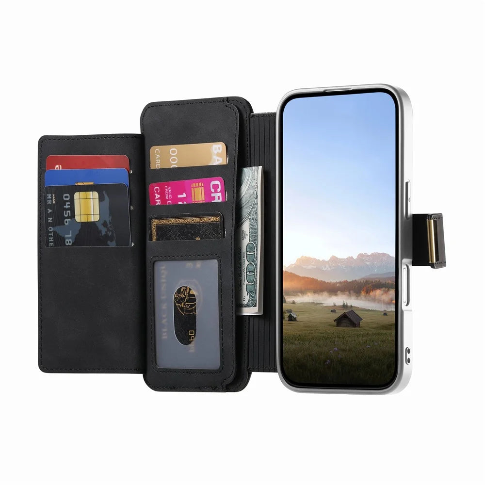 For Samsung Galaxy A18 5G / A18 4G / A17 5G / A17 4G Case RFID Blocking Detachable Magnetic Leather Phone Cover with Ring Holder - Black - 3