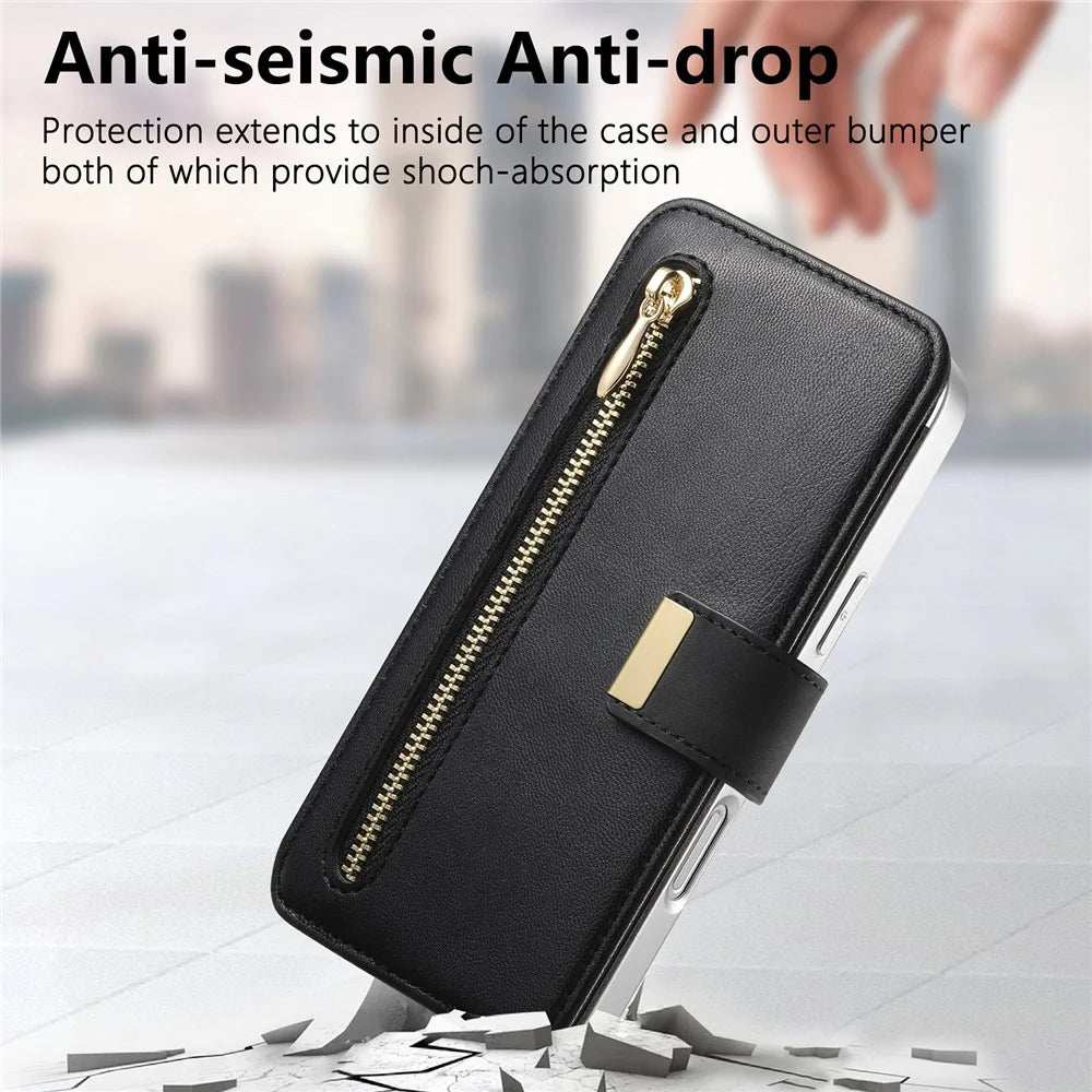 For Samsung Galaxy A18 5G / A18 4G / A17 5G / A17 4G Case RFID Blocking Detachable Magnetic Leather Phone Cover with Ring Holder - Black - 4