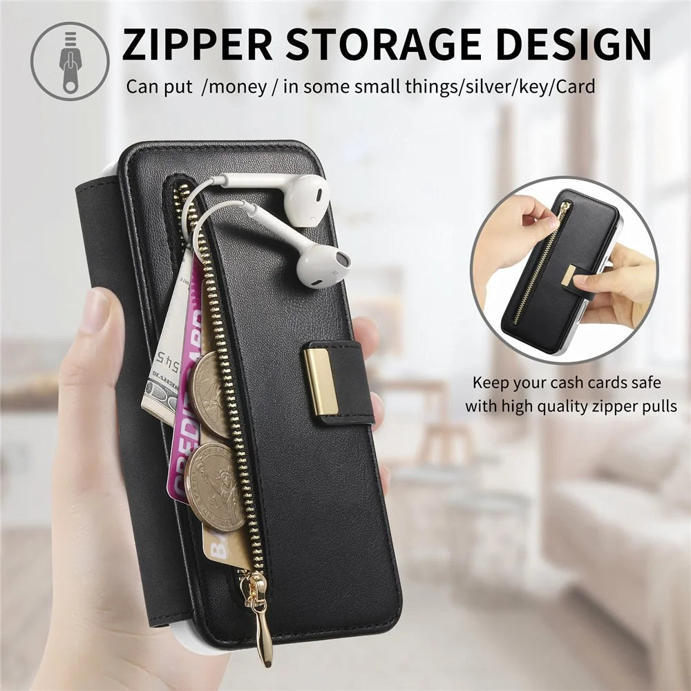 For Samsung Galaxy A18 5G / A18 4G / A17 5G / A17 4G Case RFID Blocking Detachable Magnetic Leather Phone Cover with Ring Holder - Black - 5