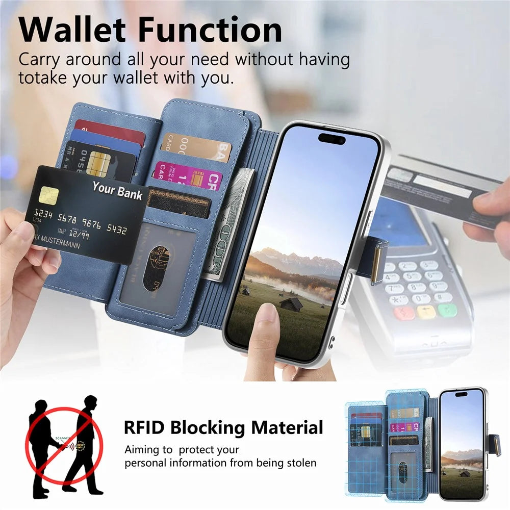 For Samsung Galaxy A08 5G / A08 4G / A07 5G / A07 4G Case RFID Blocking Detachable Magnetic Leather Phone Cover with Ring Holder - Blue - 5