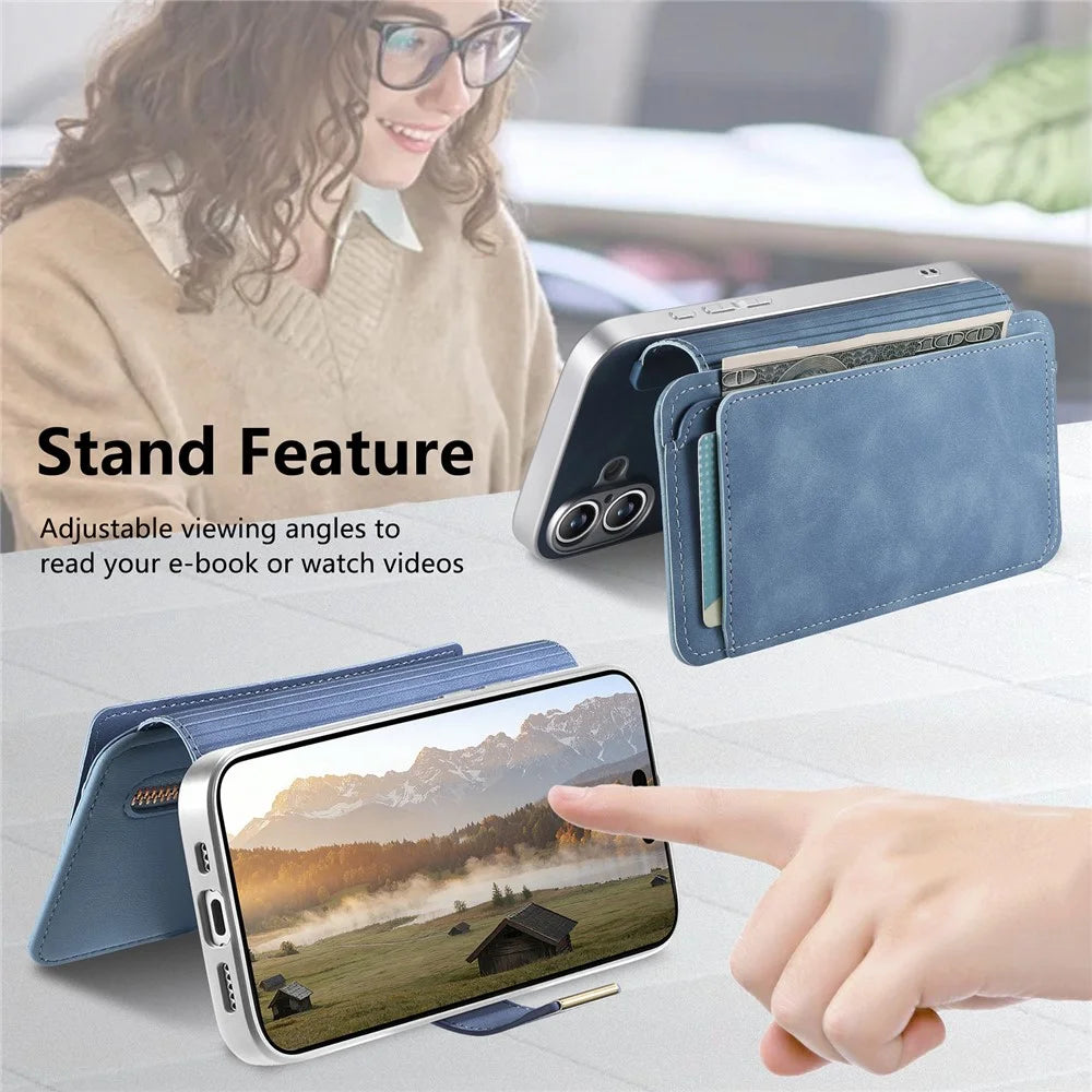 For Samsung Galaxy A08 5G / A08 4G / A07 5G / A07 4G Case RFID Blocking Detachable Magnetic Leather Phone Cover with Ring Holder - Blue - 6