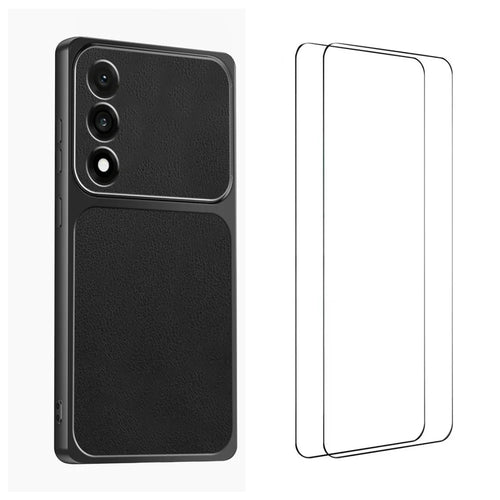 WANLONFENG for OnePlus Nord 5 5G / OnePlus Ace 5 Ultra 5G XYP Series Case Lambskin Texture PC TPU Precise Cutouts Phone Cover with 2Pcs Tempered Glass Film - Black - 1