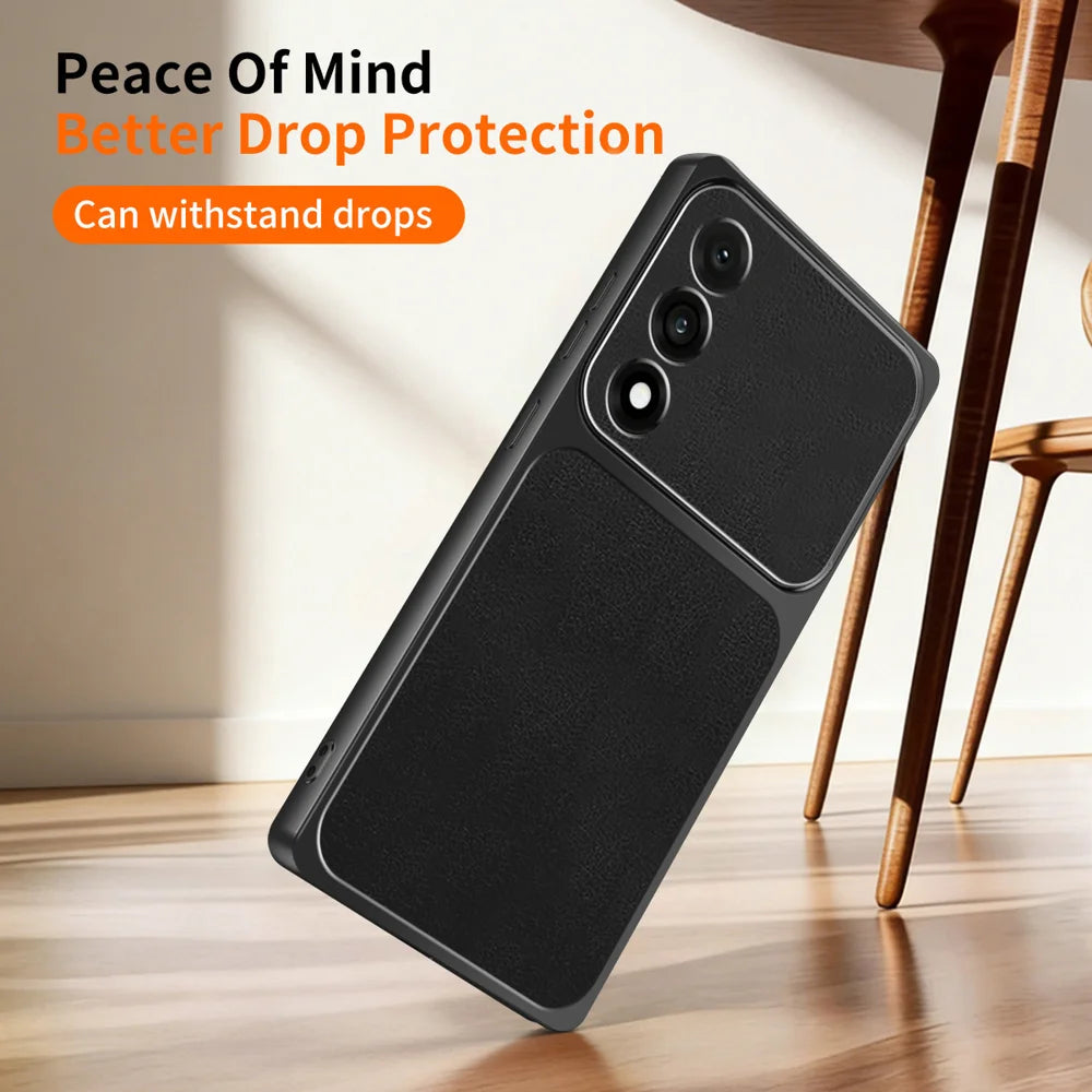 WANLONFENG for OnePlus Nord 5 5G / OnePlus Ace 5 Ultra 5G XYP Series Case Lambskin Texture PC TPU Precise Cutouts Phone Cover with 2Pcs Tempered Glass Film - Black - 6