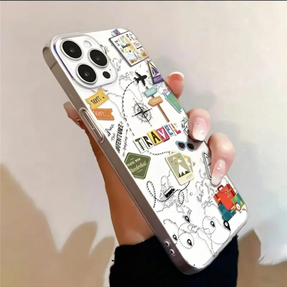 For iPhone 17 Pro Case Travel Map Aircraft Pattern Clear TPU Shockproof Phone Cover - Transparent - 2