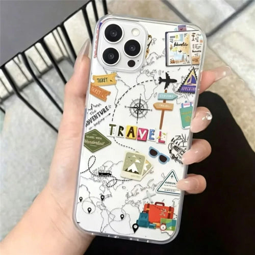 For iPhone Air Case Travel Map Aircraft Pattern Clear TPU Shockproof Phone Cover - Transparent - 1