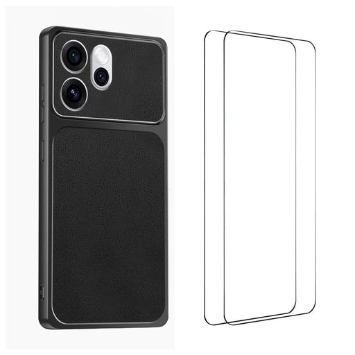 WANLONFENG for Oppo Reno15 5G (China) / Oppo Reno15 Pro 5G (Global) XYP Series Case Lambskin Texture PC TPU Precise Cutouts Phone Cover with 2Pcs Tempered Glass Film - Black - 1