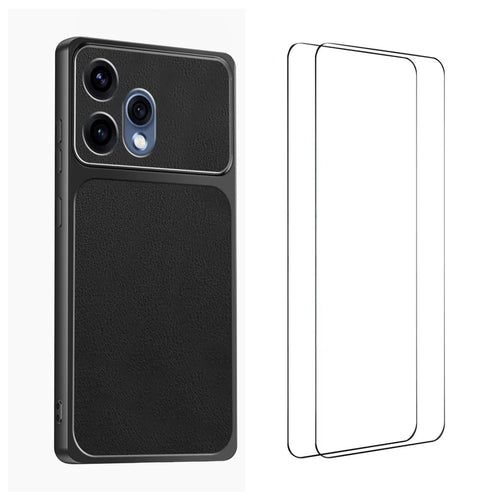 WANLONFENG for Oppo Reno15c 5G (China) / Oppo Reno15 5G (Global) XYP Series Case Lambskin Texture PC TPU Precise Cutouts Phone Cover with 2Pcs Tempered Glass Film - Black - 1