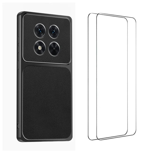 WANLONFENG for Xiaomi Poco X7 5G / Xiaomi Redmi Note 14 Pro 5G XYP Series Case Lambskin Texture PC TPU Precise Cutouts Phone Cover with 2Pcs Tempered Glass Film - Black - 1