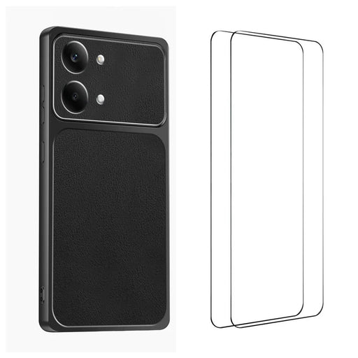 WANLONFENG for Xiaomi Poco X8 Pro Max 5G / Xiaomi Redmi Turbo 5 Max 5G XYP Series Case Lambskin Texture PC TPU Precise Cutouts Phone Cover with 2Pcs Tempered Glass Film - Black - 1
