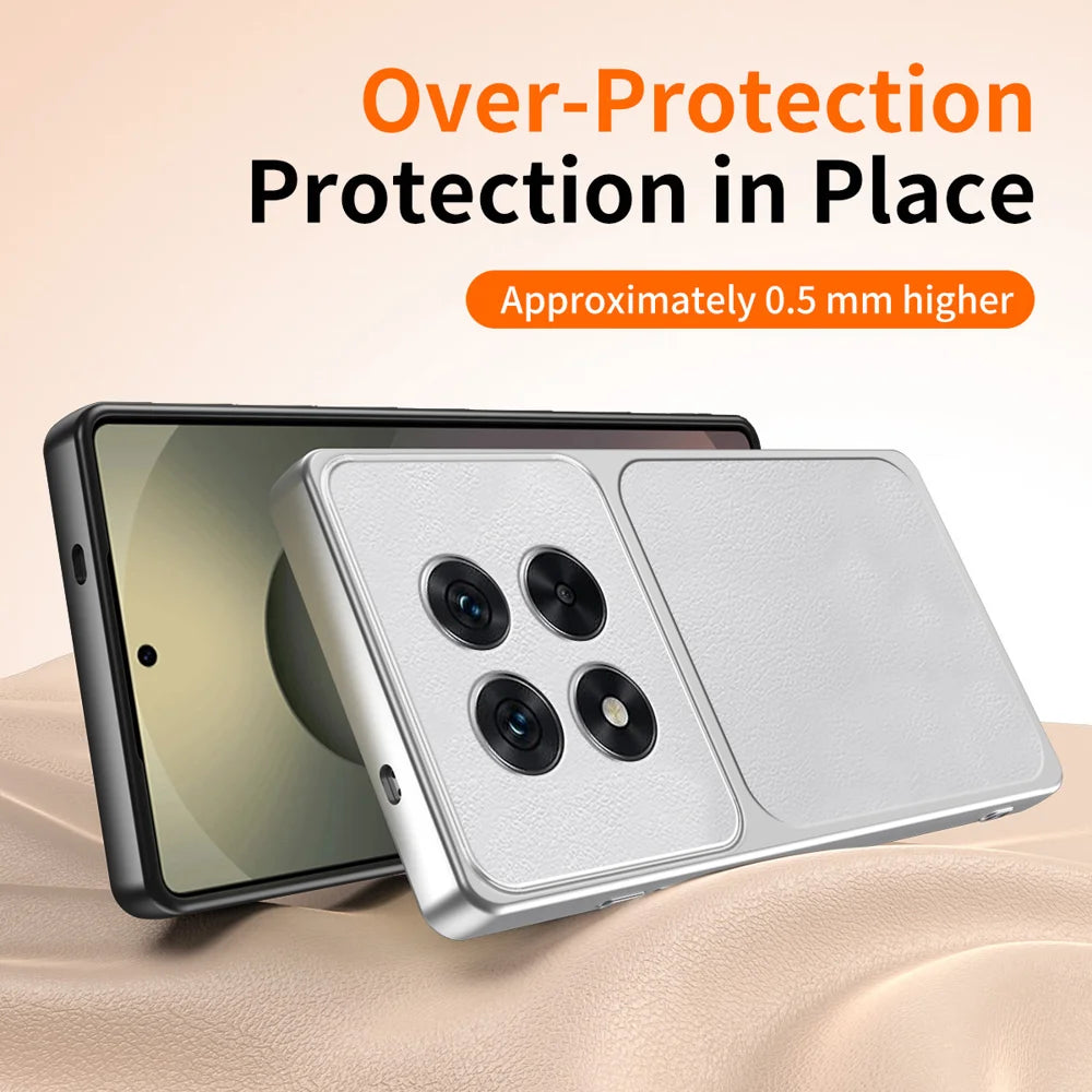 WANLONFENG for Xiaomi Redmi Note 14 Pro+ 5G XYP Series Case Lambskin Texture PC TPU Precise Cutouts Phone Cover with 2Pcs Tempered Glass Film - Black - 5