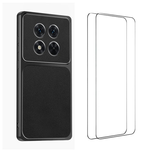 WANLONFENG for Xiaomi Redmi Note 15 Pro 5G (Global) XYP Series Case Lambskin Texture PC TPU Precise Cutouts Phone Cover with 2Pcs Tempered Glass Film - Black - 1